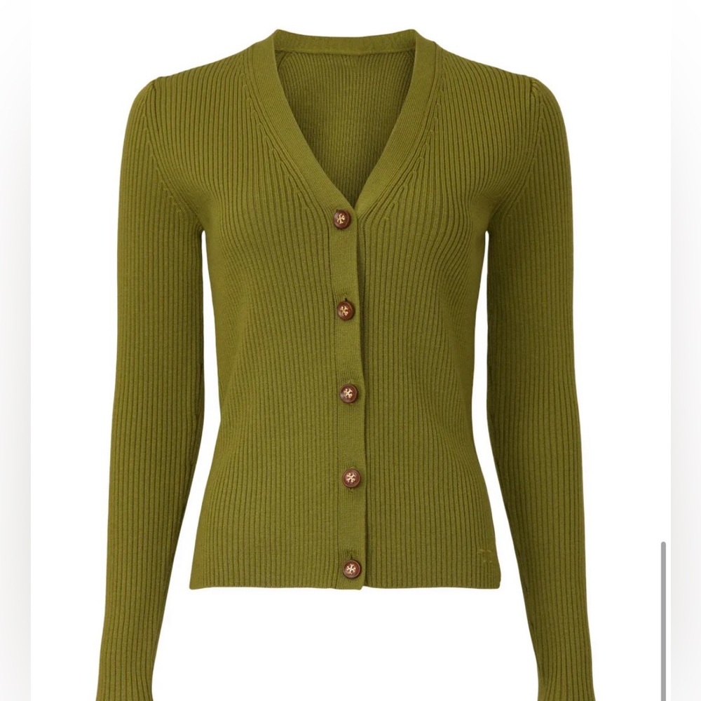 Tory Burch Green Ribbed Cardigan